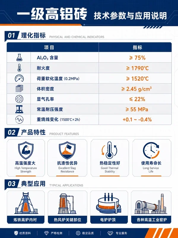 High-alumina brick — 75 grade — Manufacturer technical data sheet
